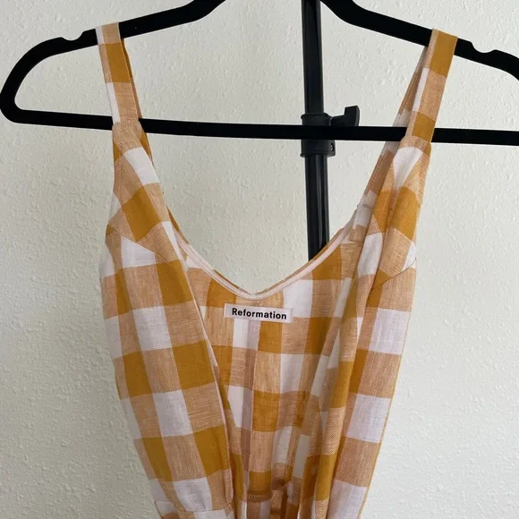 Reformation Beverly Dress Yellow Gingham Wrap Dress - Picture 4 of 6